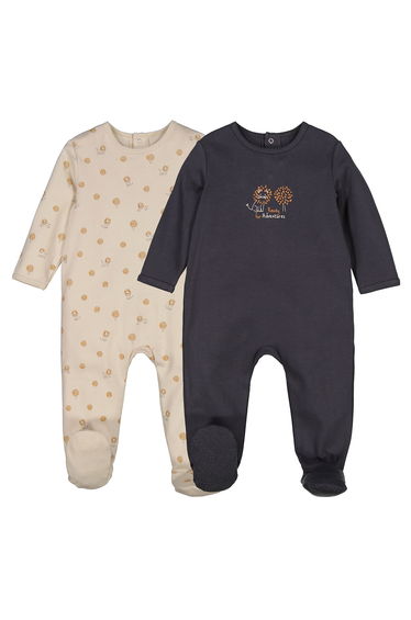 Pack of 2 Sleepsuits in Lion Print Cotton Jersey
