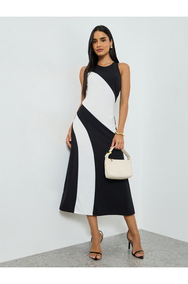 Color Block Sleeveless Midi Dress