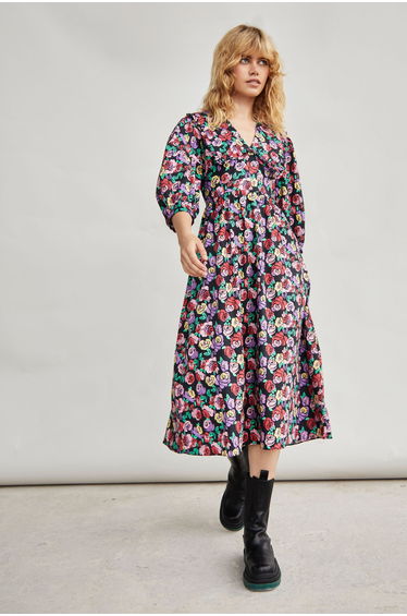 Glamorous Multi Graphic Rose Collar Short Sleeve Mini Dress