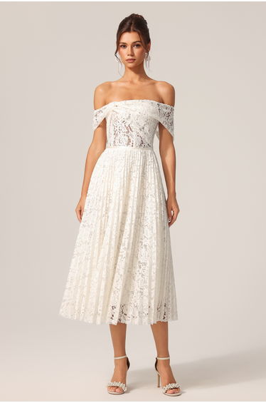 Sagako Off-The-Shoulder Folds Flowers Lace Maxi Dress