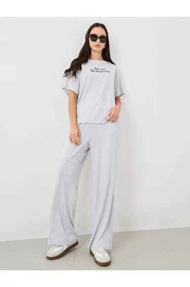 Slogan Print Short Sleeve T-Shirt and Pants Co-Ords