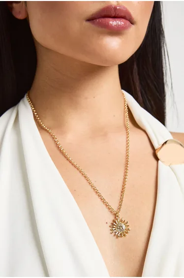 Small Sun Pendant Necklace - gold