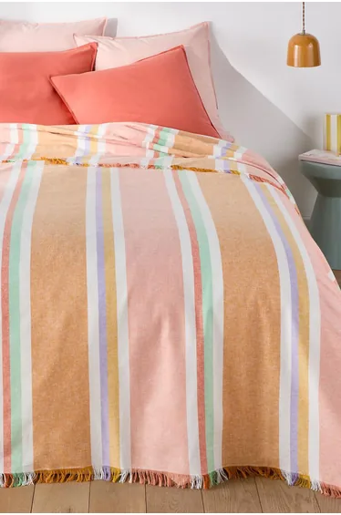 غطاء سرير قطن كتان مخطط