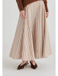 Striped Flared Maxi Skirt with Godet Paneling - 1