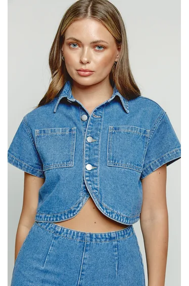 Denim Boxy Shirt with Curved Hem