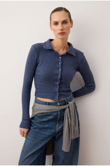Blouse - Navy blue - Slim fit