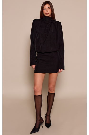 Black Woven Mid Rise Mini Skirt