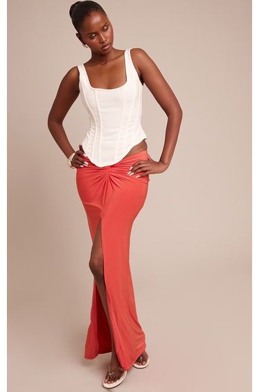Burnt Orange Slinky Knot Detail Maxi Skirt