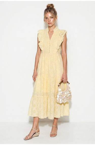 LUCCI Embroidered Cotton-Blend Midi Dress