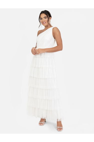 Anaya With Love Recycled White One Shoulder Ruffle Maxi Dress