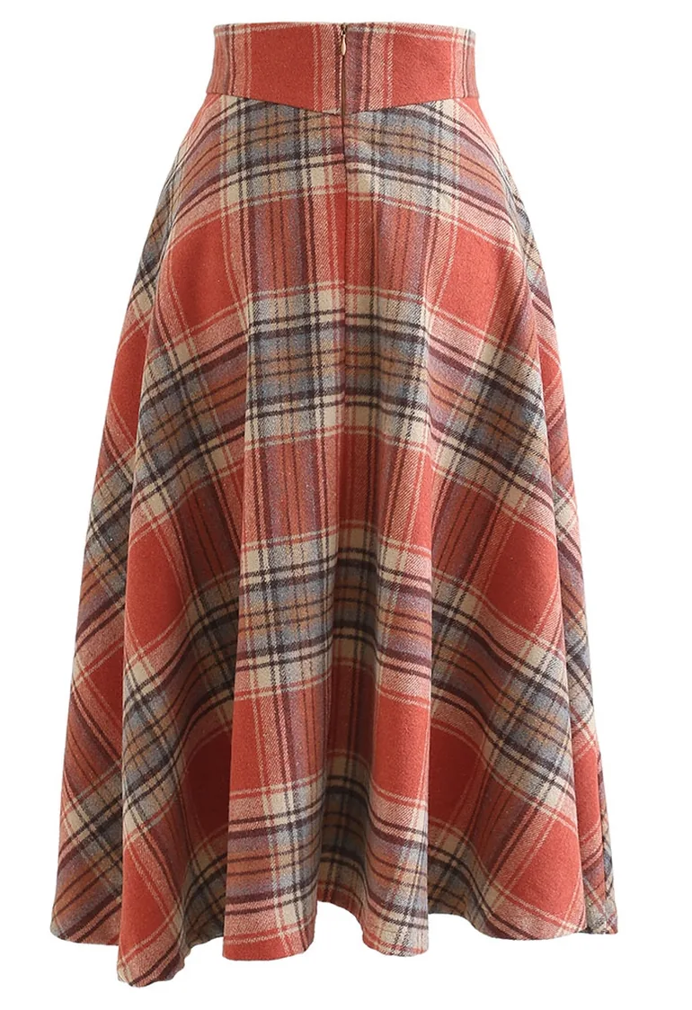 Multicolor Check Print Wool-Blend A-Line Skirt - 7