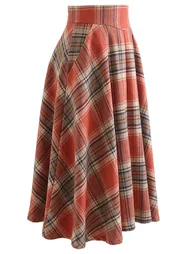 Multicolor Check Print Wool-Blend A-Line Skirt - 6