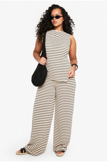 PLUS STRIPE RIB TOP - ecru