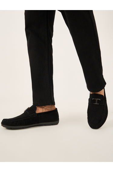 Low Ankle Slip-on Loafers with Buckle Detail