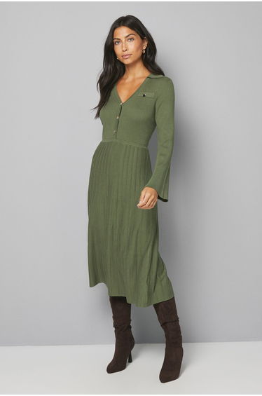 Statement Button Pleated Knitted Dress
