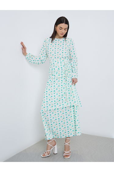 Ditsy Print Double Layer Hem Maxi Dress