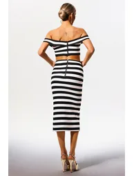 Martha Off-the-Shoulder Hollow Out Slit Bandage Midi Two-Piece Set - 11