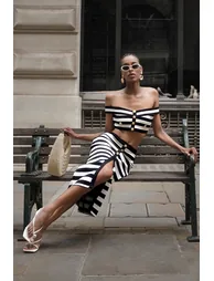 Martha Off-the-Shoulder Hollow Out Slit Bandage Midi Two-Piece Set - 5