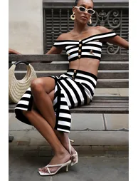 Martha Off-the-Shoulder Hollow Out Slit Bandage Midi Two-Piece Set - 2