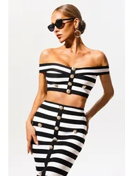 Martha Off-the-Shoulder Hollow Out Slit Bandage Midi Two-Piece Set - 8