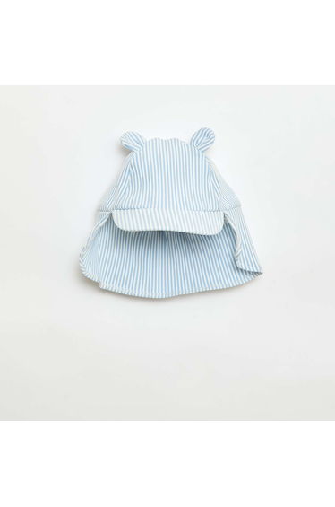 Striped Cap with Neck Flap and Ears BLUE