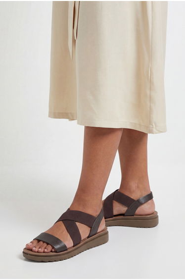 Good For The Sole: Wide Fit Ana Comfort Elastic Cross Strap Low Wedge Sandals
