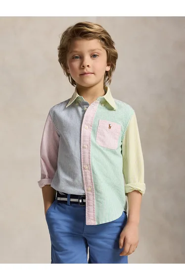Ralph Lauren Boys Striped Classic Oxford Shirt in Green