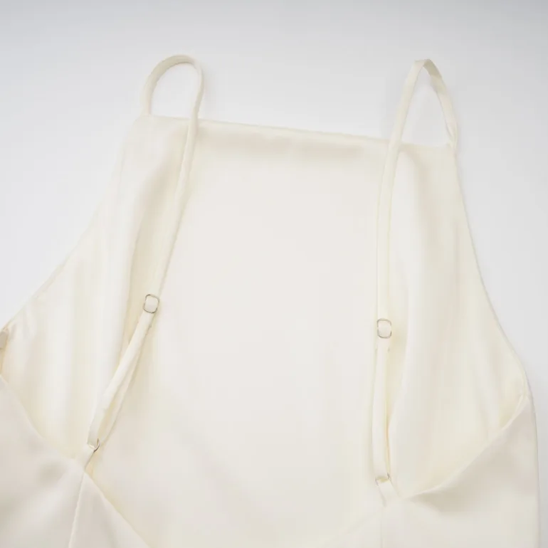 Lyna White Satin Ruffled Mini Dress with Shawl Panel Detail - 11
