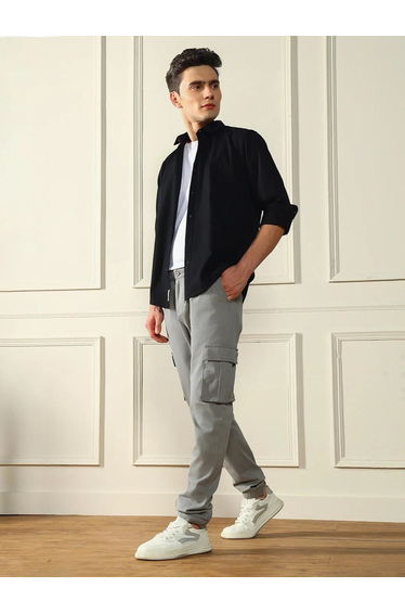 Men Grey Relaxed Cotton Cargo Pants