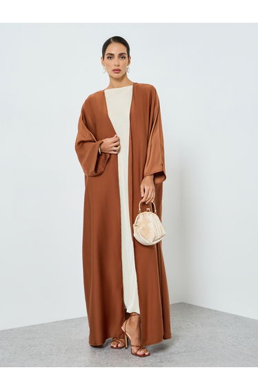 Women Coffee Brown Solid Long Sleeve Abaya