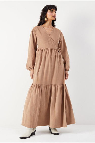 Baby Cord Wrap Maxi Smock Dress