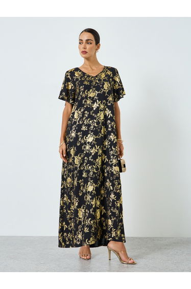 Women Floral Printed Short Sleeve Jalabiya