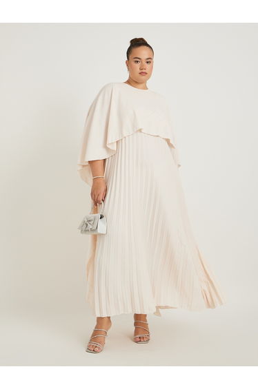 Plus Size Plain Pleated Cape Maxi Dress