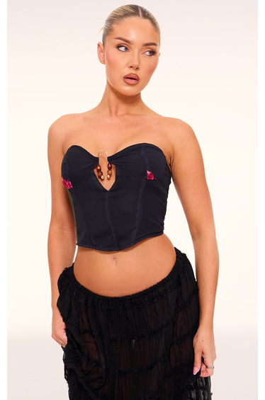 Black Chiffon Printed Bandeau Corset