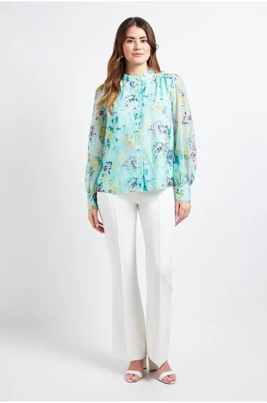 Floral Organza Collarless Shirt