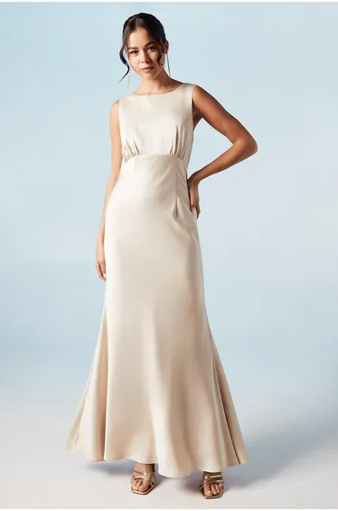 Trailing Bow Back Satin Dress