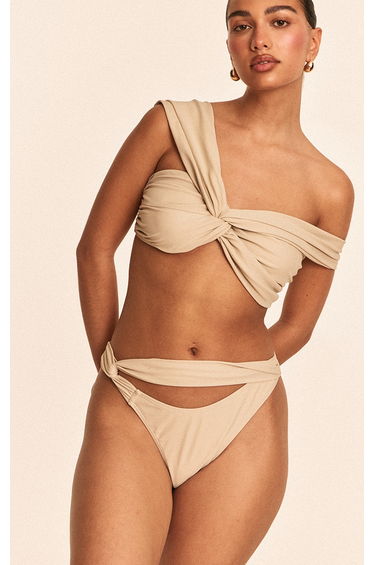 Stone Ruched Waist Strap Bikini Bottoms