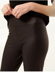 Black High Waist PU Elasticated Leggings - 3