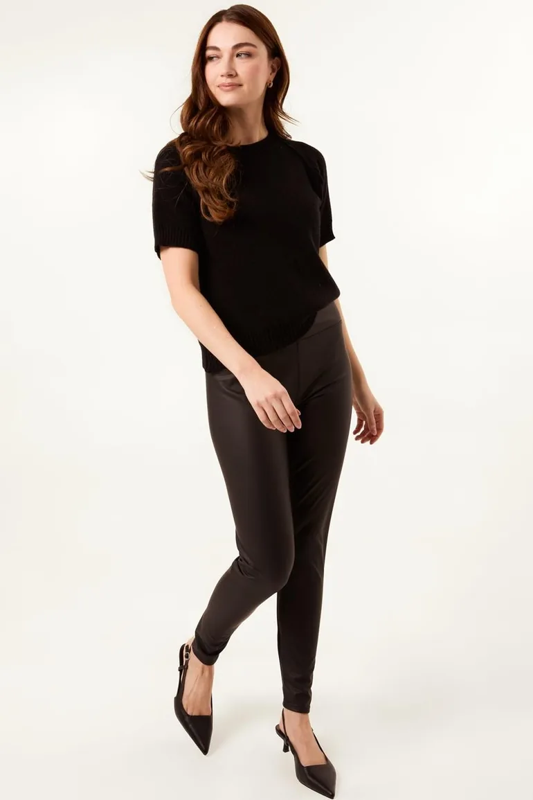 Black High Waist PU Elasticated Leggings