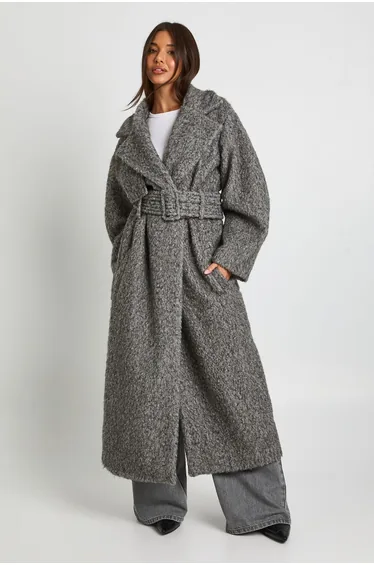 معطف بوهو رمادي ميداكسي