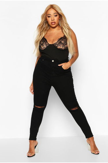 Plus Rip Knee Skinny Jegging - black