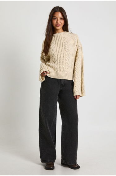 Chunky Cable Knit Jumper - stone
