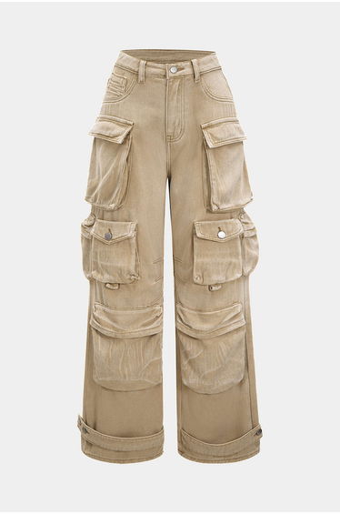 Ombre Multi Pocket Wide Leg Cargo Jeans
