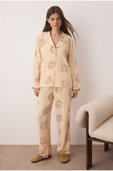 Dark Beige Galaxy Shally Woven Pajama Set