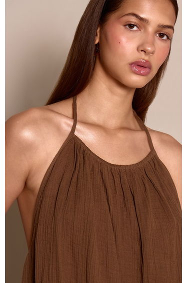Khaki Textured Linen Look Loose Top product thumbnail 4