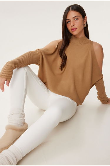 Women's Biscuit Cut Out Detailed Oversize Knitwear Sweater