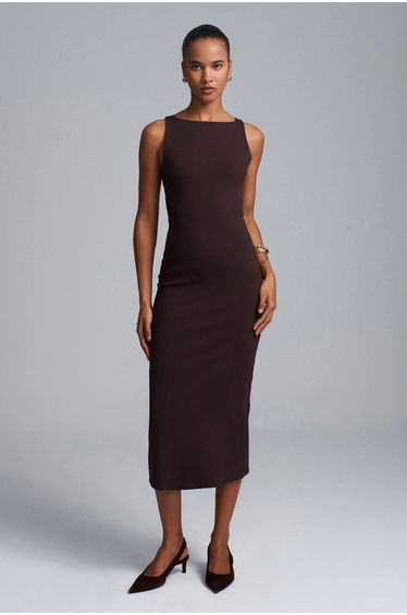 Dilvin Sleeveless Midi Bodycon Dress With Slit
