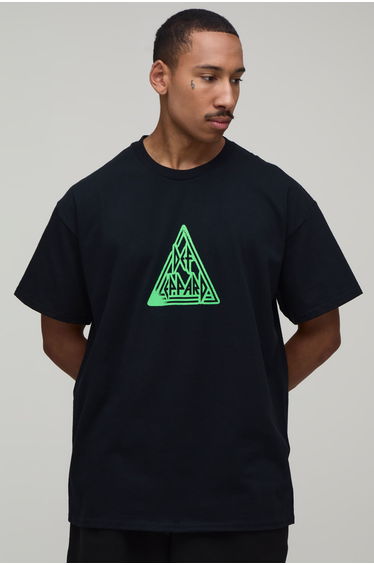 Oversized Def Leppard Washed License Print T-shirt - black