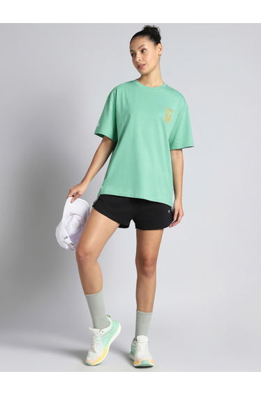 Women Green Printed Oversized T-Shirt