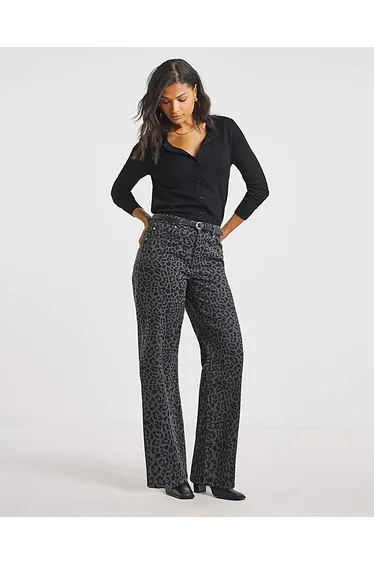 SBE Grey Leopard Wide Leg Jeans